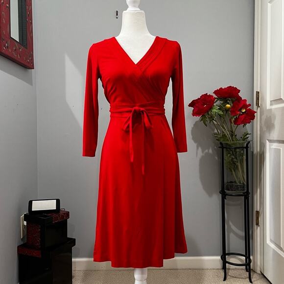 NEW Ann Taylor Modal Classic Fit Flare A-line V-Neck Belted Wrap Midi Dress 0 - Picture 10 of 16